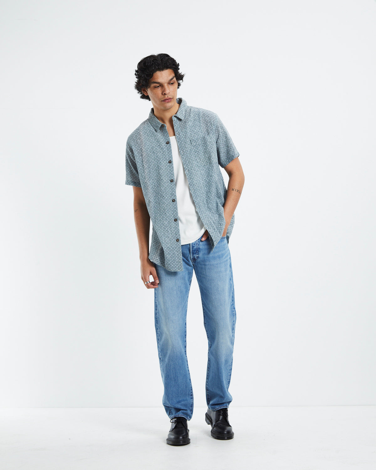 Bon Tiki Short Sleeve Shirt Smoke Blue BLUE
