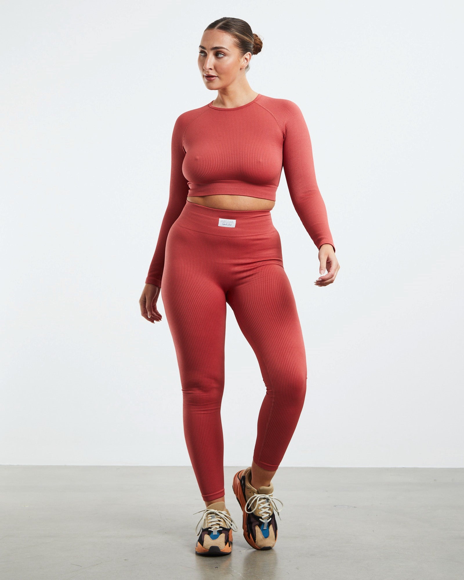 Full Length Rib Leggings Red RED