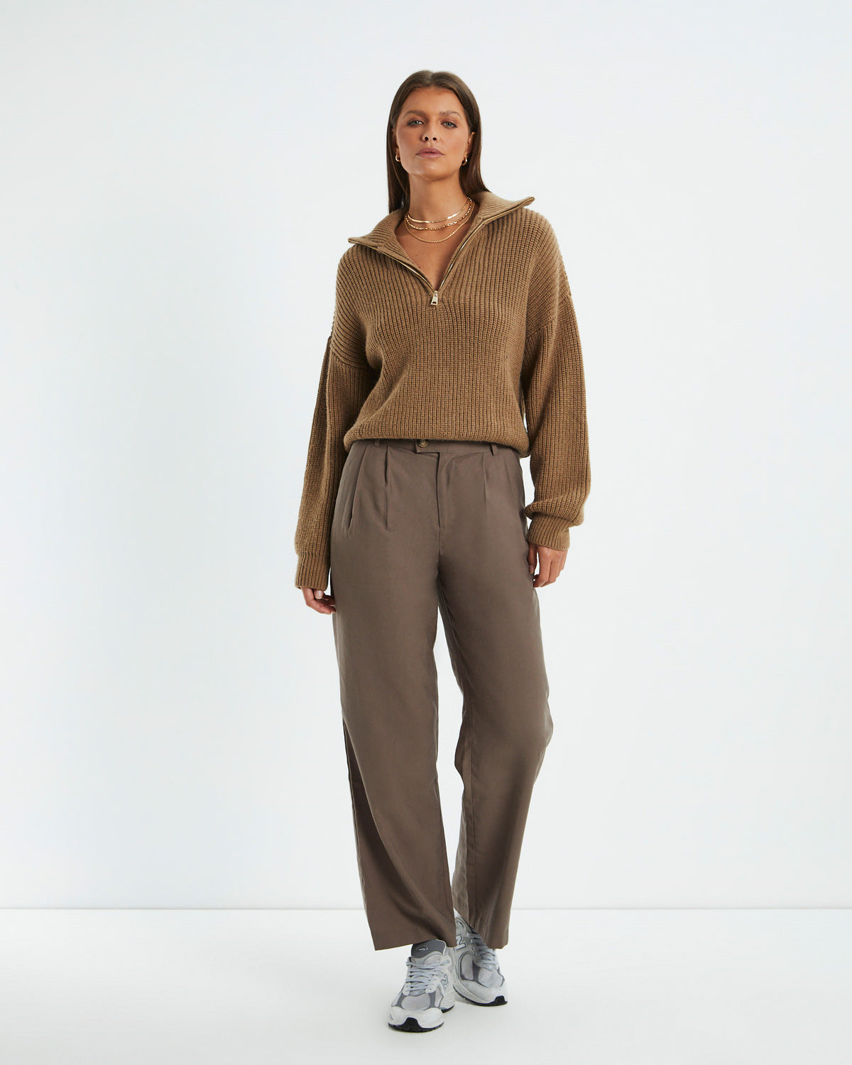 Ezra Half Zip Knit Pull Over Hazelnut BROWN