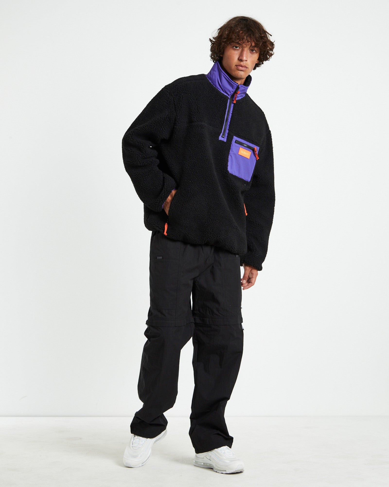 Cultures 1/4 Zip Sherpa Pullover Black BLACK