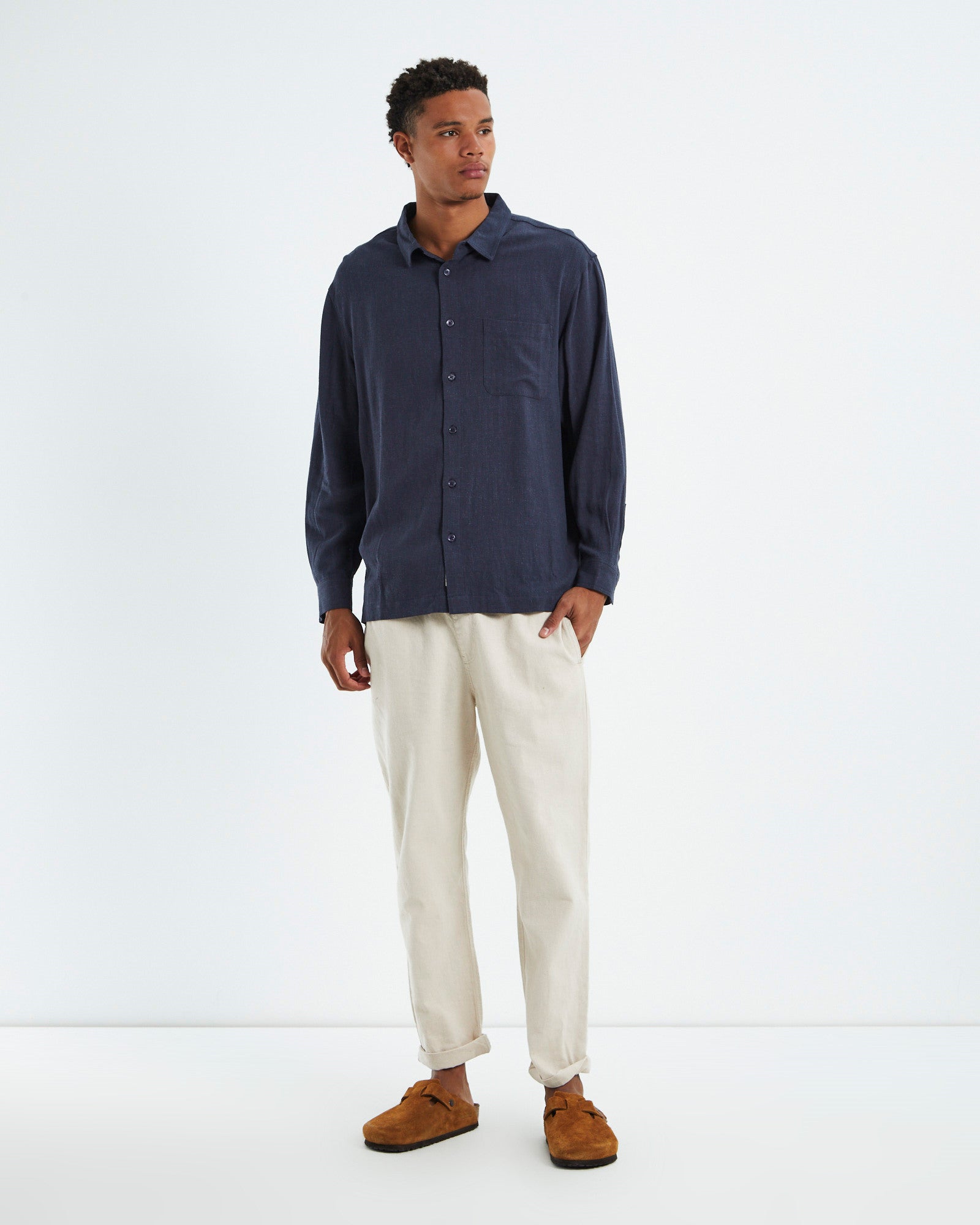 Harrison Linen Long Sleeve Shirt Navy NAVY