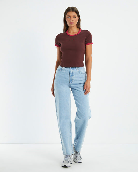 A 90's Ringer Tee Coffee Magenta