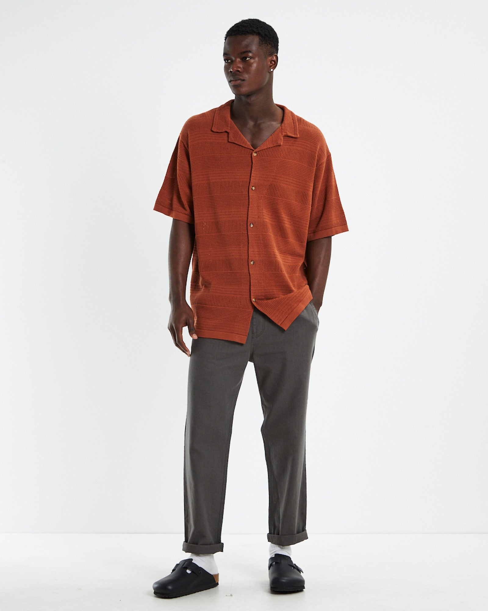 Knitted Short Sleeve Resort Shirt Rust RUST