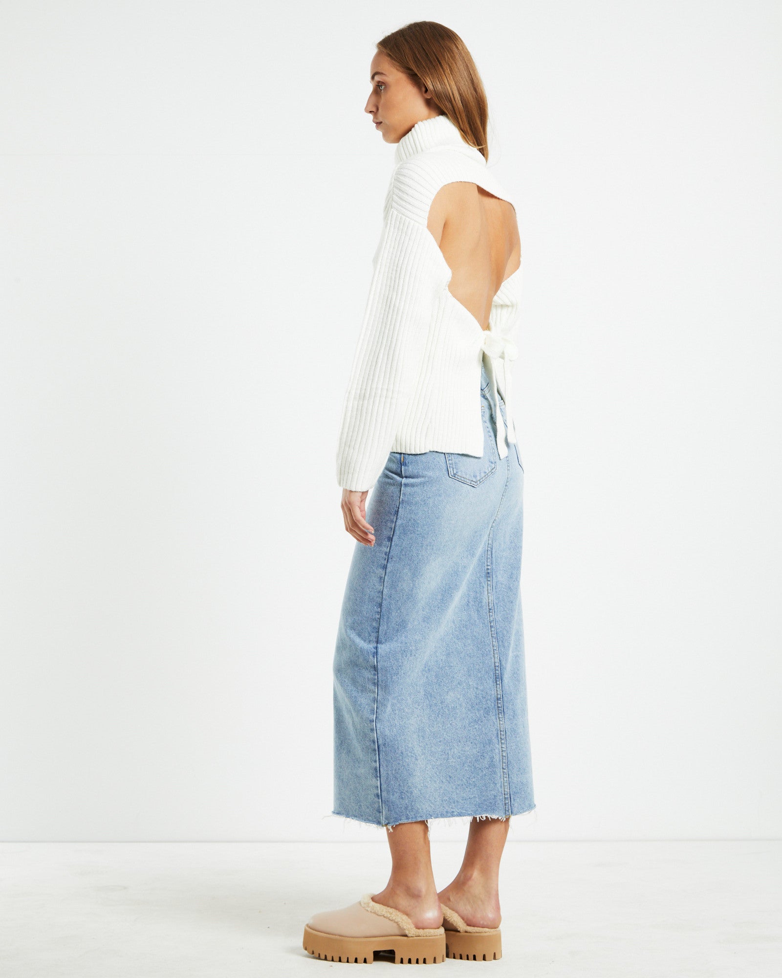 Amina Tie Back Boxy Knit Jumper White WHITE