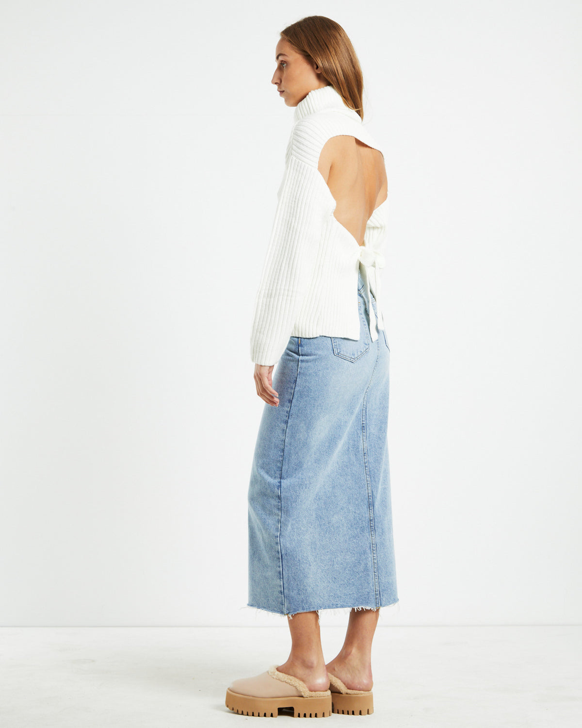 Amina Tie Back Boxy Knit Jumper White WHITE