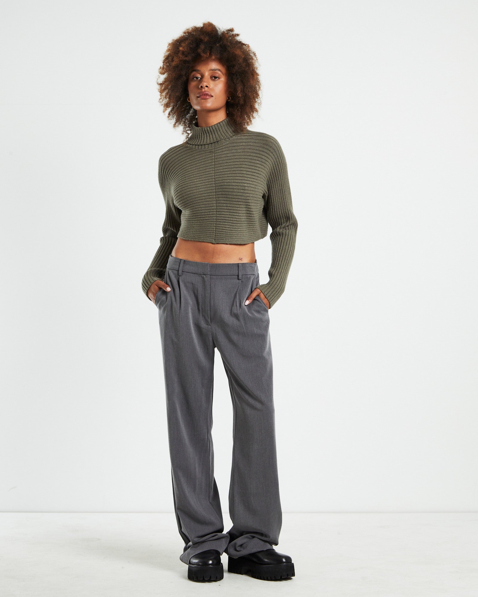 Goldie Roll Neck Knit Jumper Sage Grey GREY
