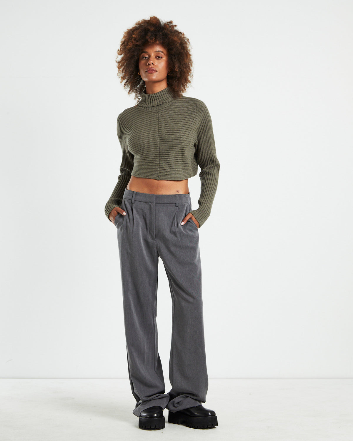 Goldie Roll Neck Knit Jumper Sage Grey GREY