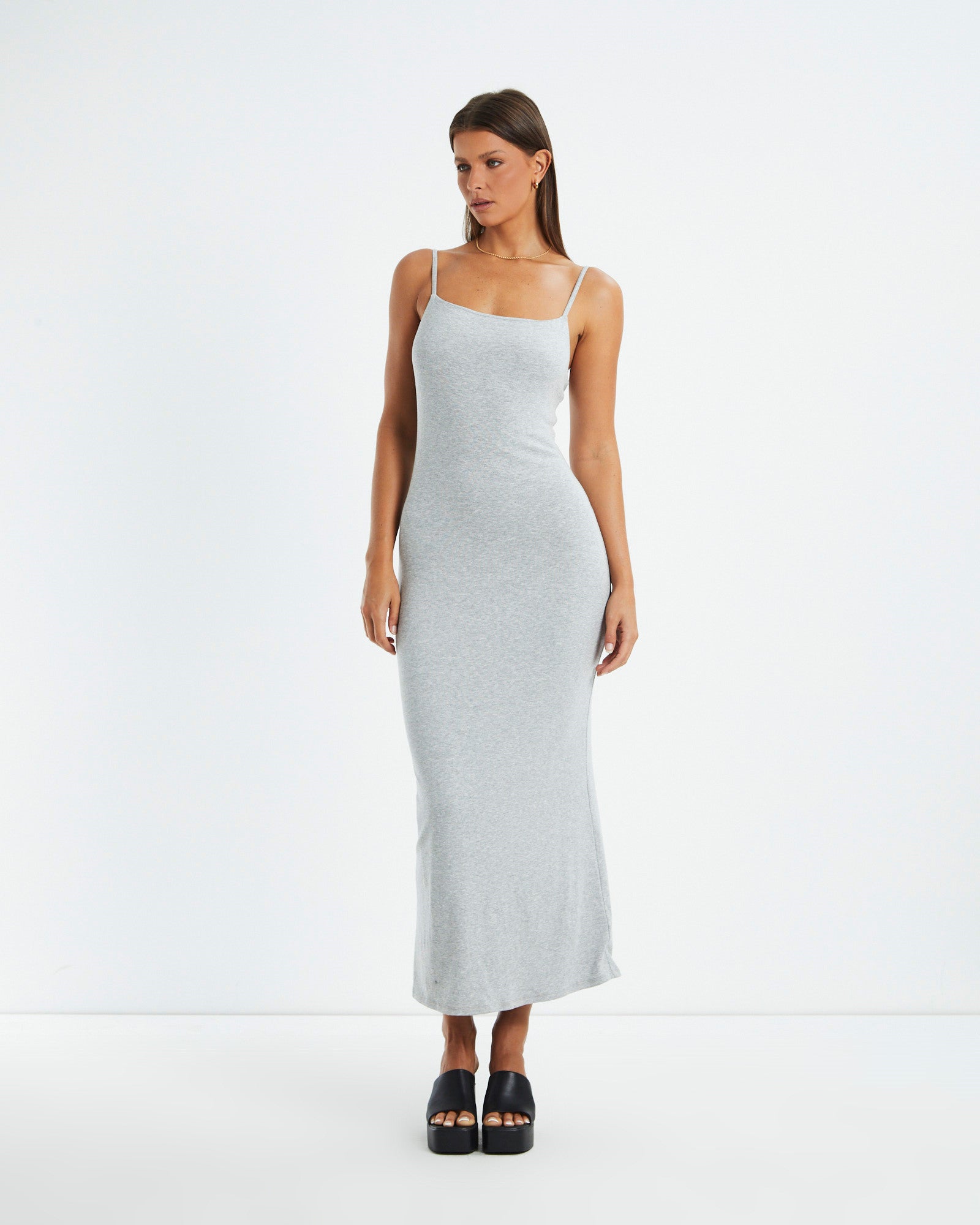 Polly Slinky Slip Dress Grey Marle GREY