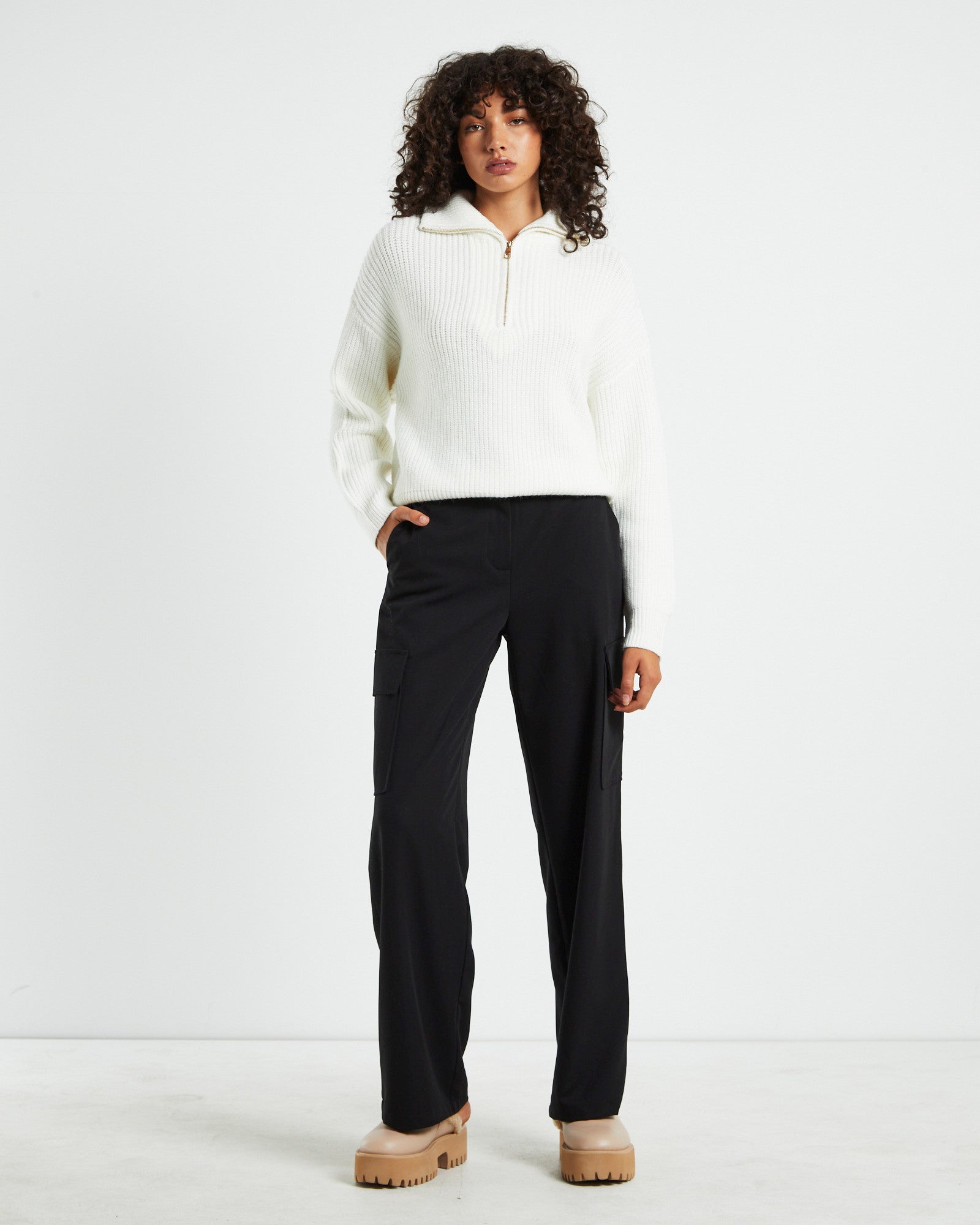 Ezra Half Zip Knit Pull Over Jumper Off White OFF WHIT