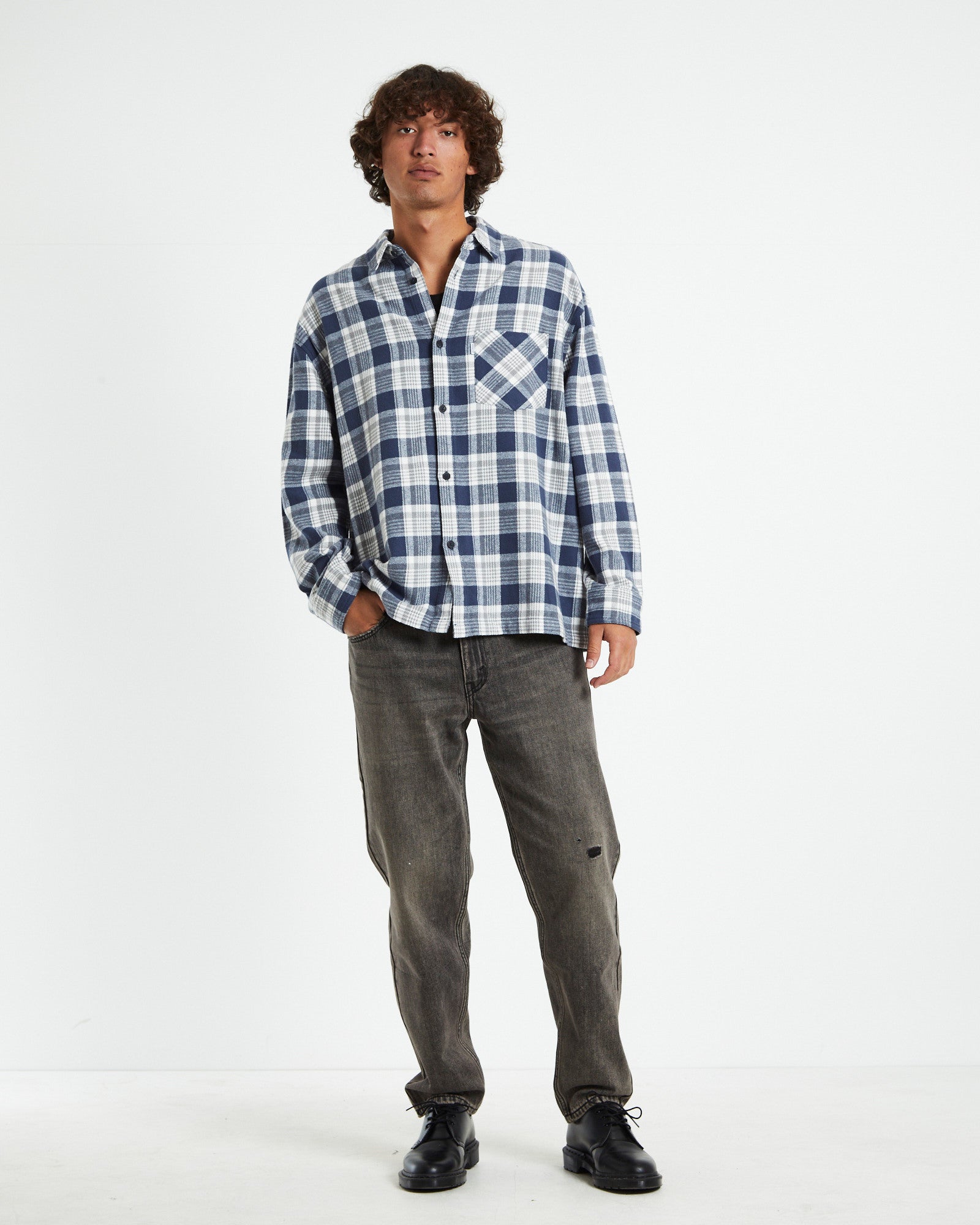 Portland Long Sleeve Flanno Grey/Blue GREY