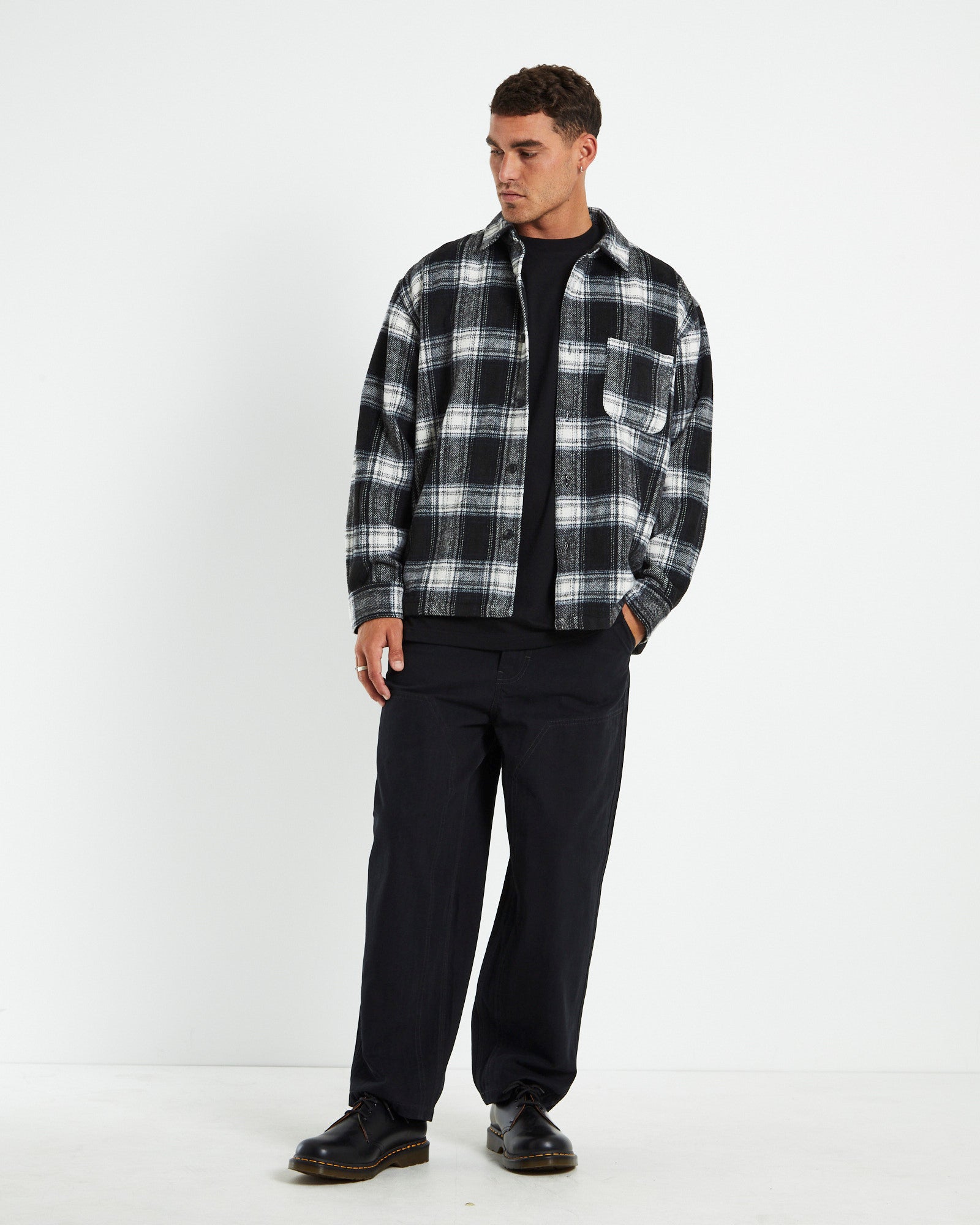 Check Shacket Shirt Ombre Black BLACK