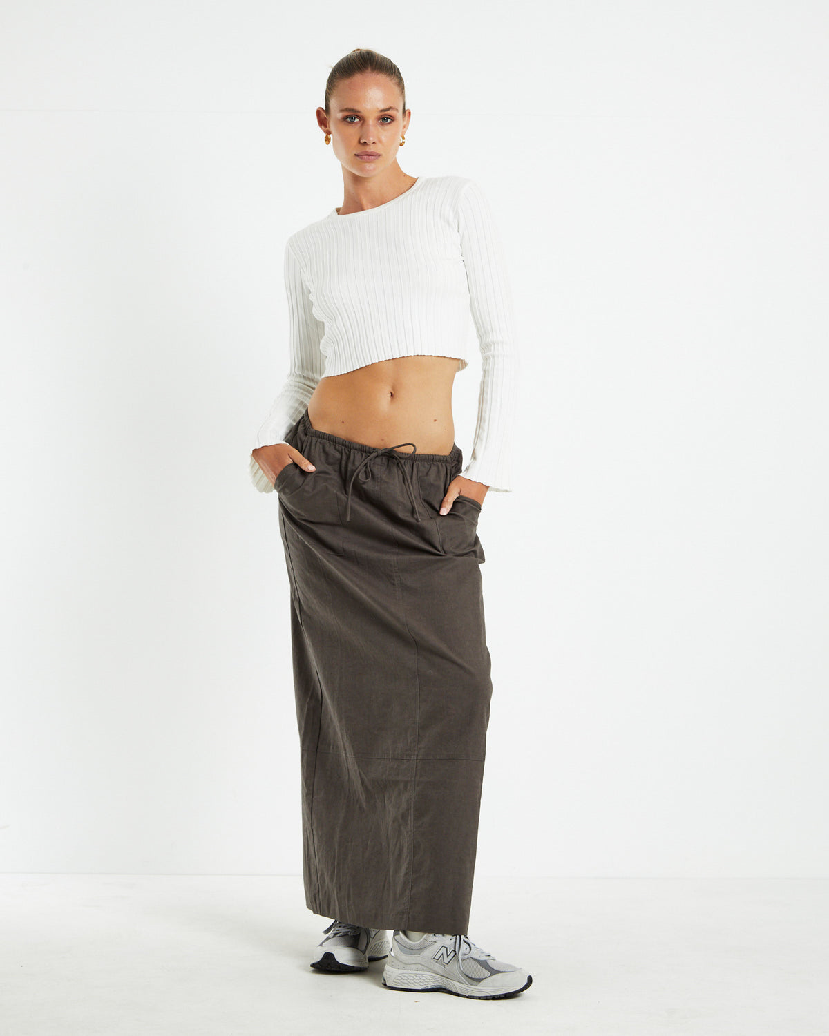 Harper Rib Knit Top White WHITE