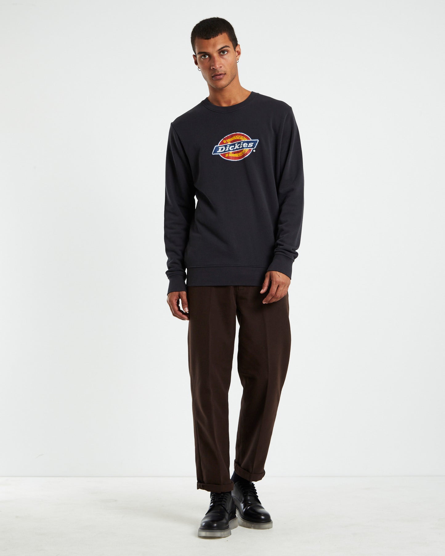 Classic Logo Distressed Crewneck Jumper Black