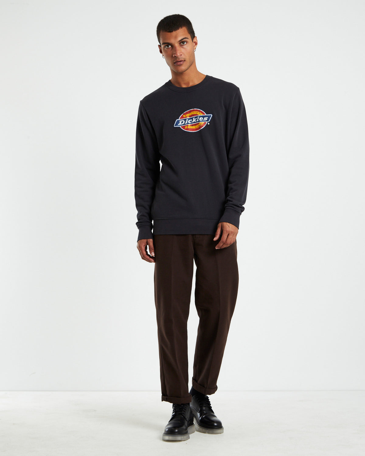 Classic Logo Distressed Crewneck Jumper Black BLACK