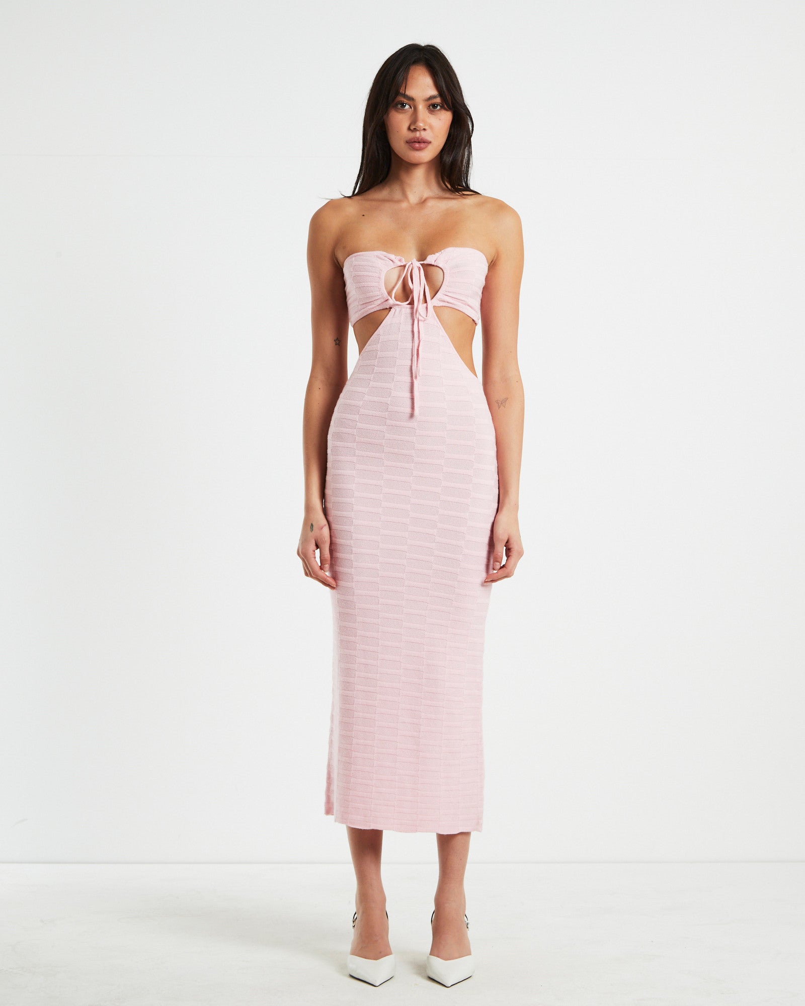 Alana Keyhole Knit Midi Dress in Pink PINK