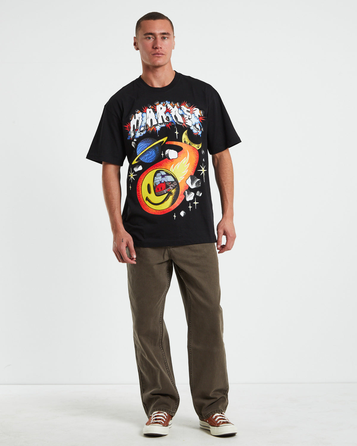 Smiley Conflicted Short Sleeve T-Shirt in Black BLACK
