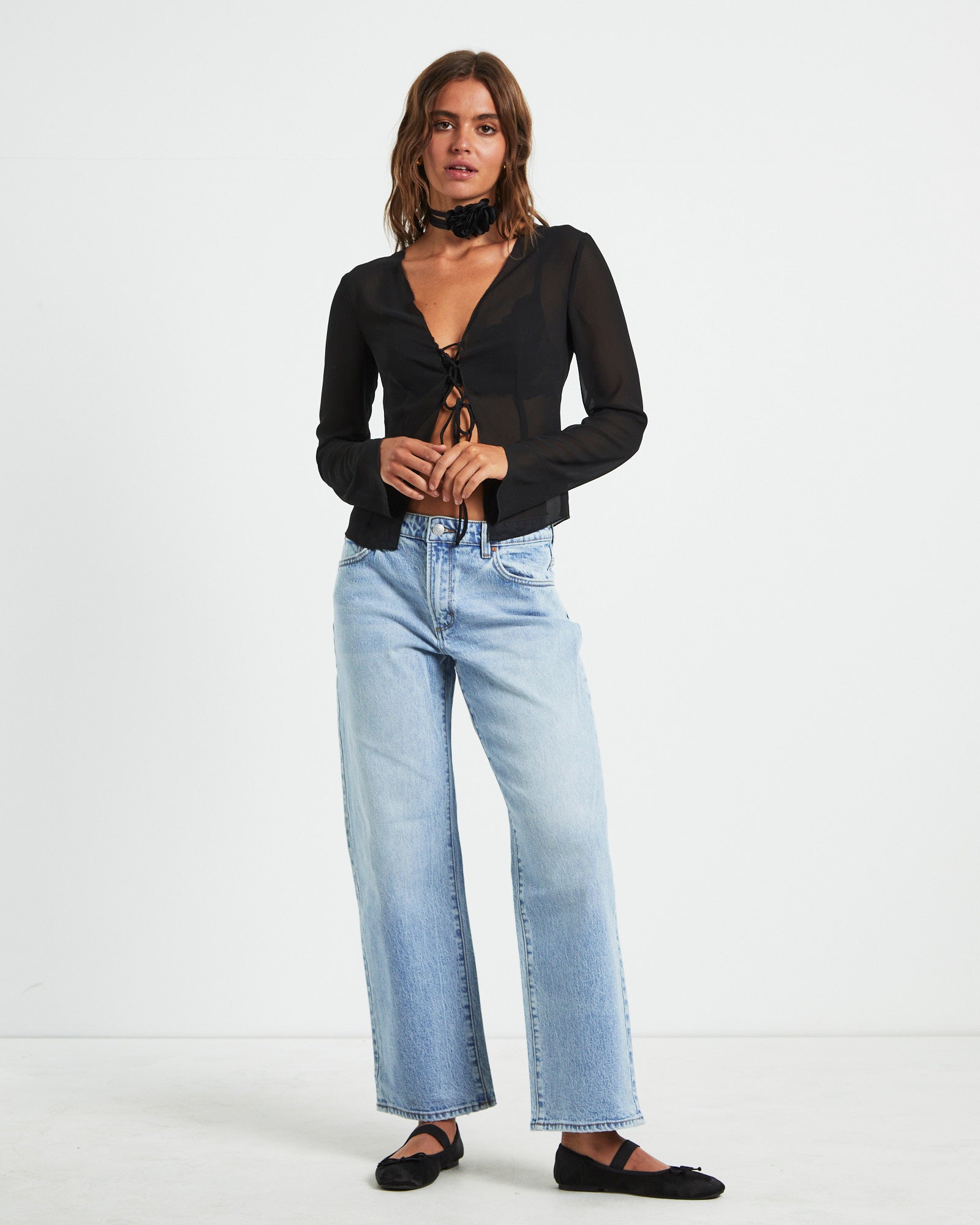 Ivy Laced Sheer Top Black BLACK