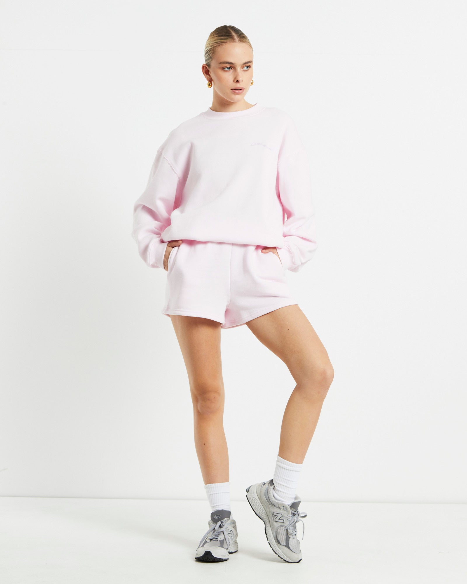 Oversized Wave Origin Fleece Crewneck Jumper in Ballet Pink PINK