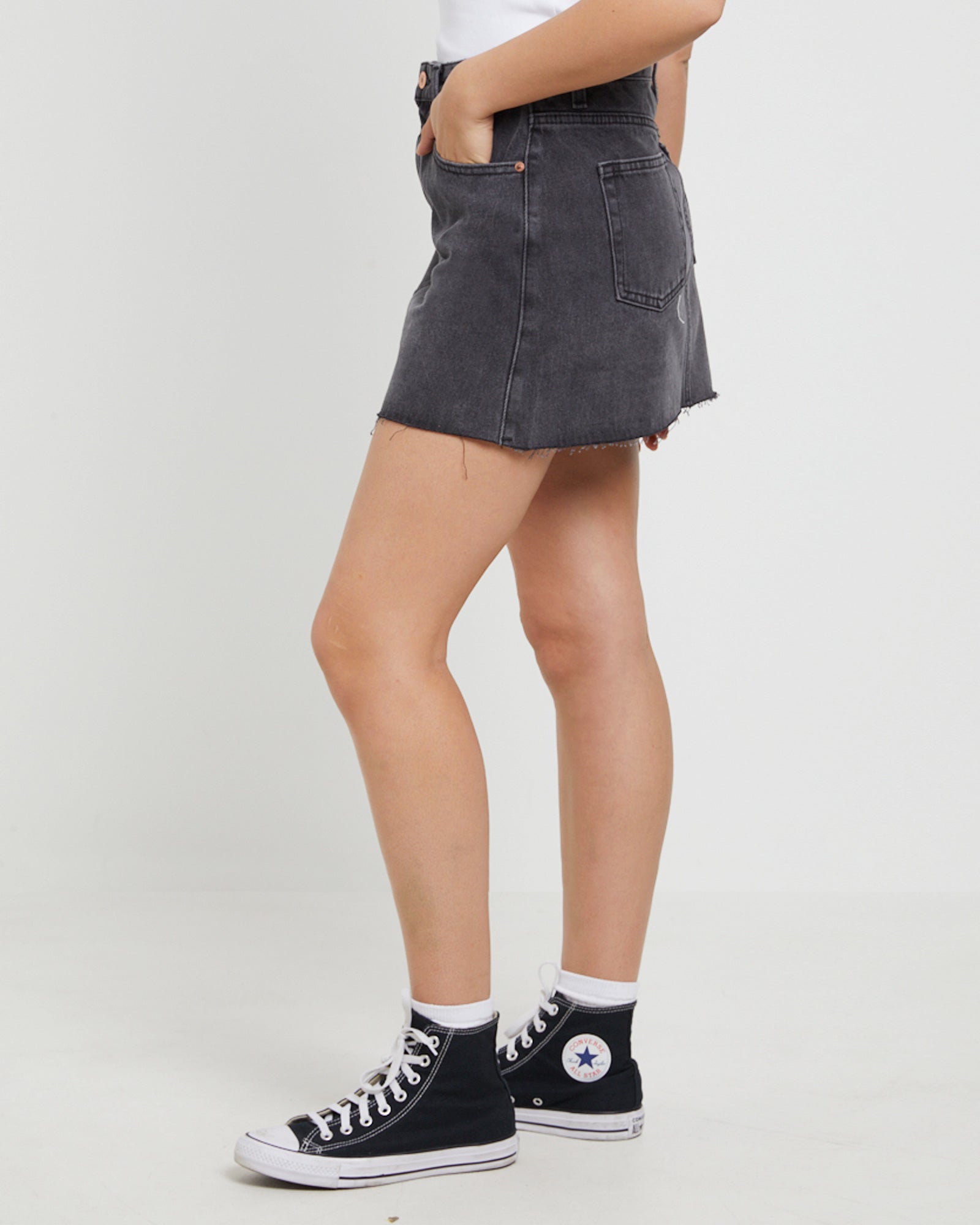 Hattie Denim Mini Skirt in After Dark Black
