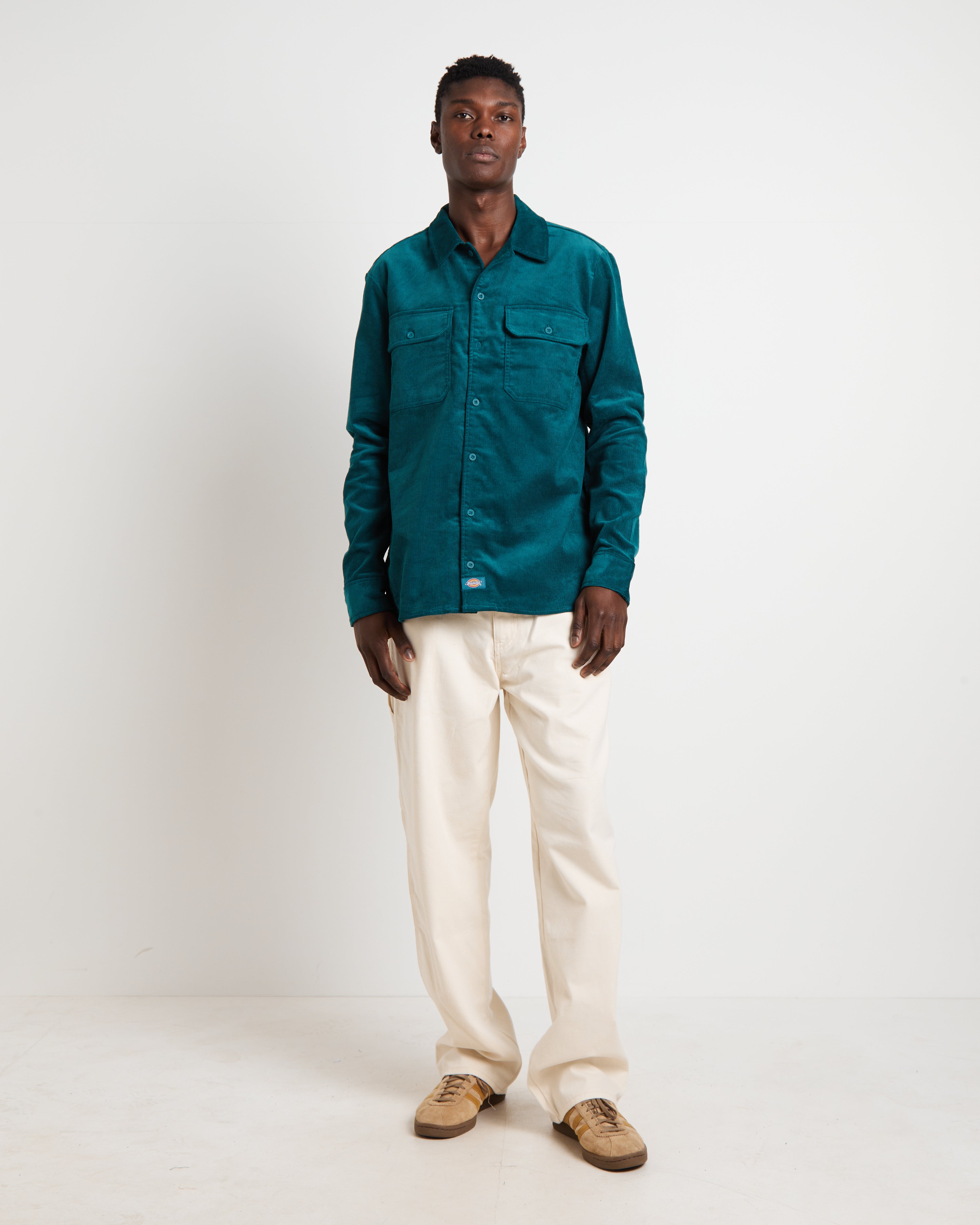 Houston Corduroy Long Sleeve Work Shirt in Jade Green GREEN