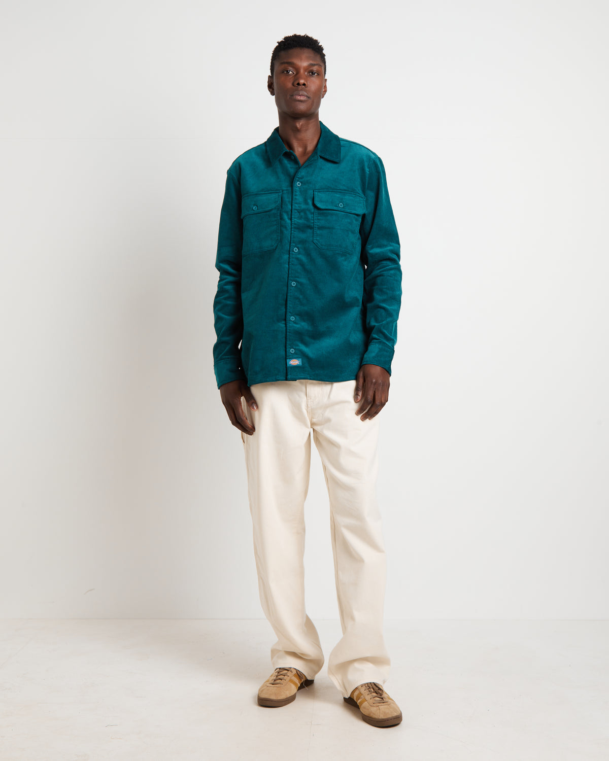 Houston Corduroy Long Sleeve Work Shirt in Jade Green GREEN