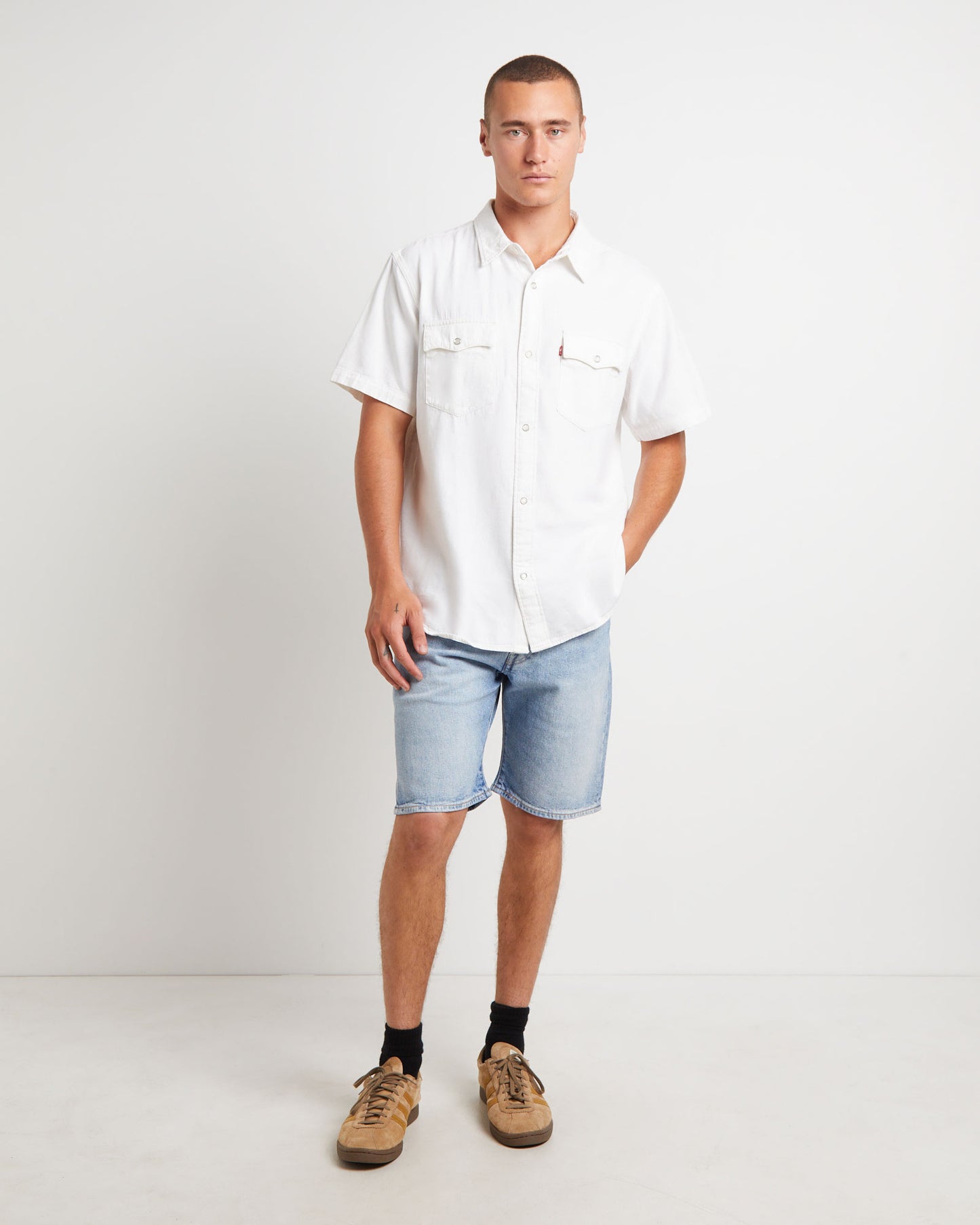 Short Sleeve Relaxed Fit Western Shirt in Newman Ecru