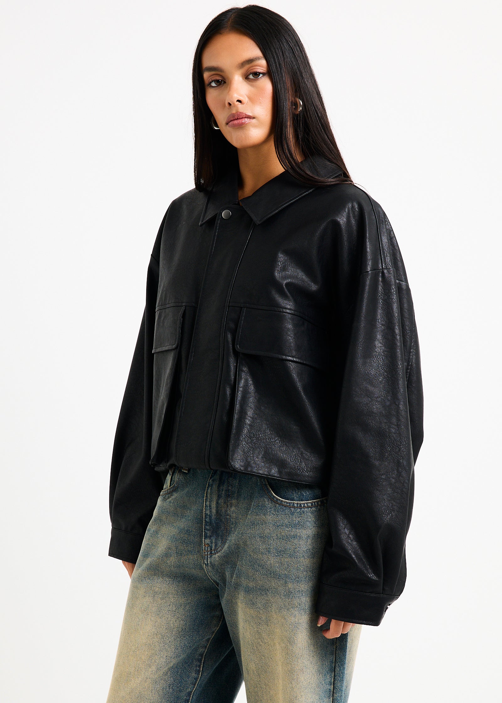 Jen Oversized Patch Pocket Jacket BLACK