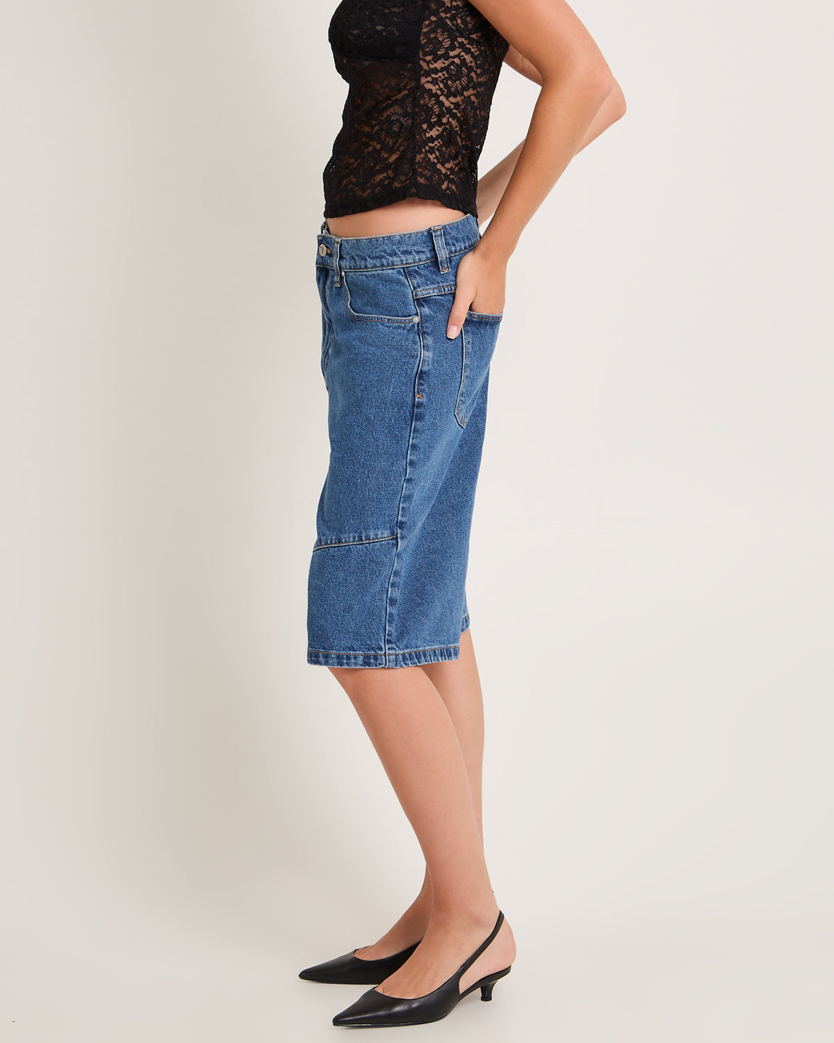 95 Super Baggy Denim Jorts Panels Bella MID BLUE