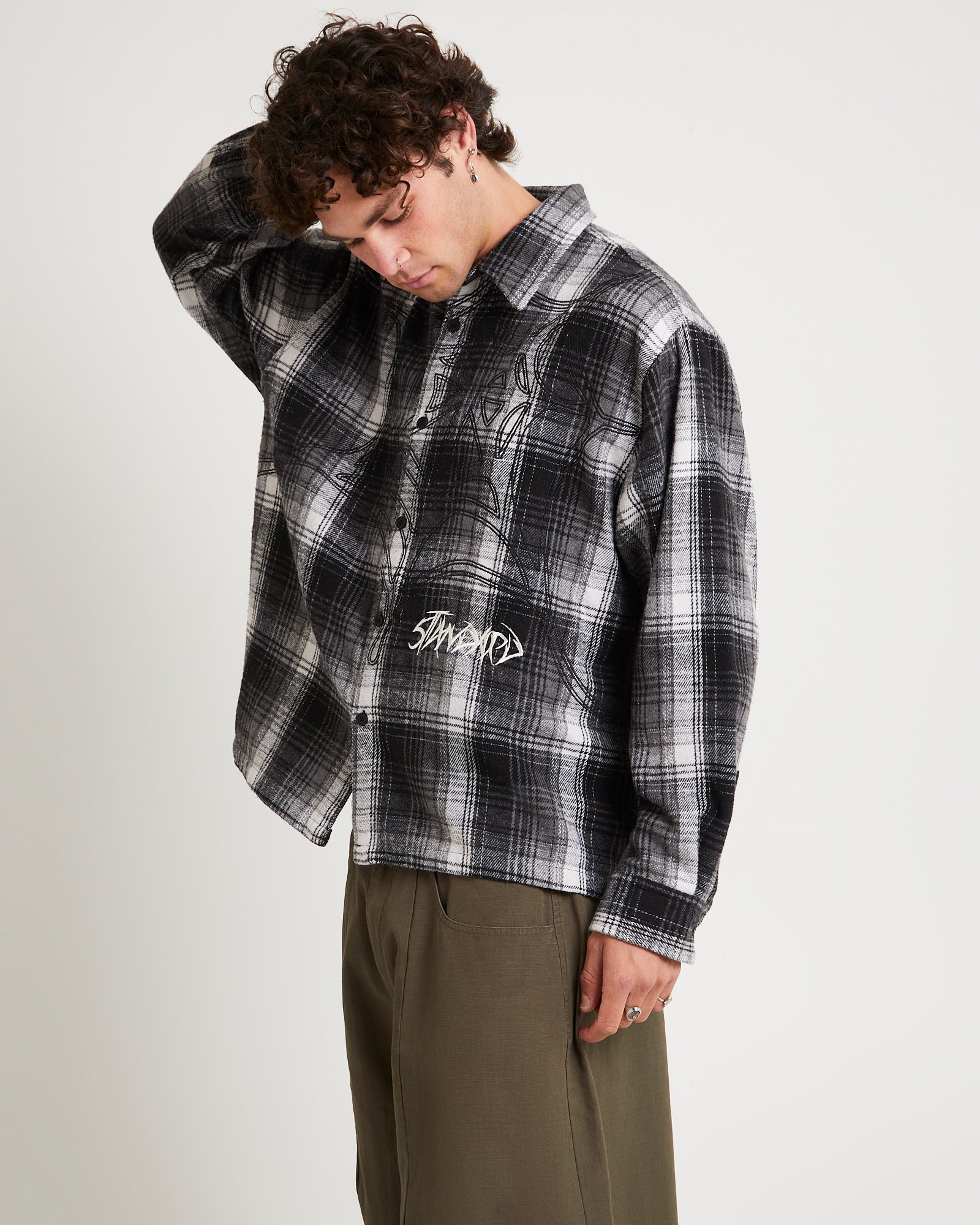 Web Long Sleeve Flannel Shirt BLACK