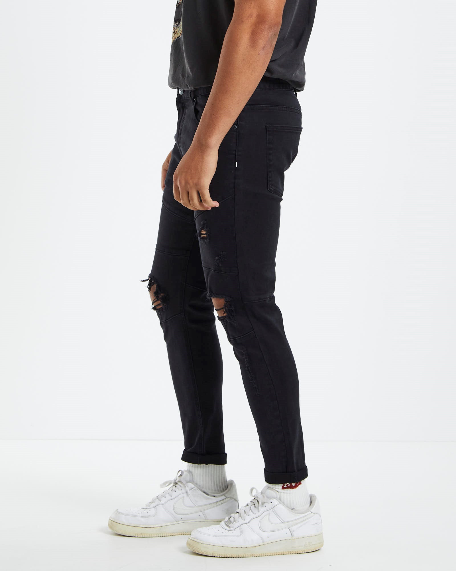 Offset Panel Skinny Jeans Flat Black BLACK