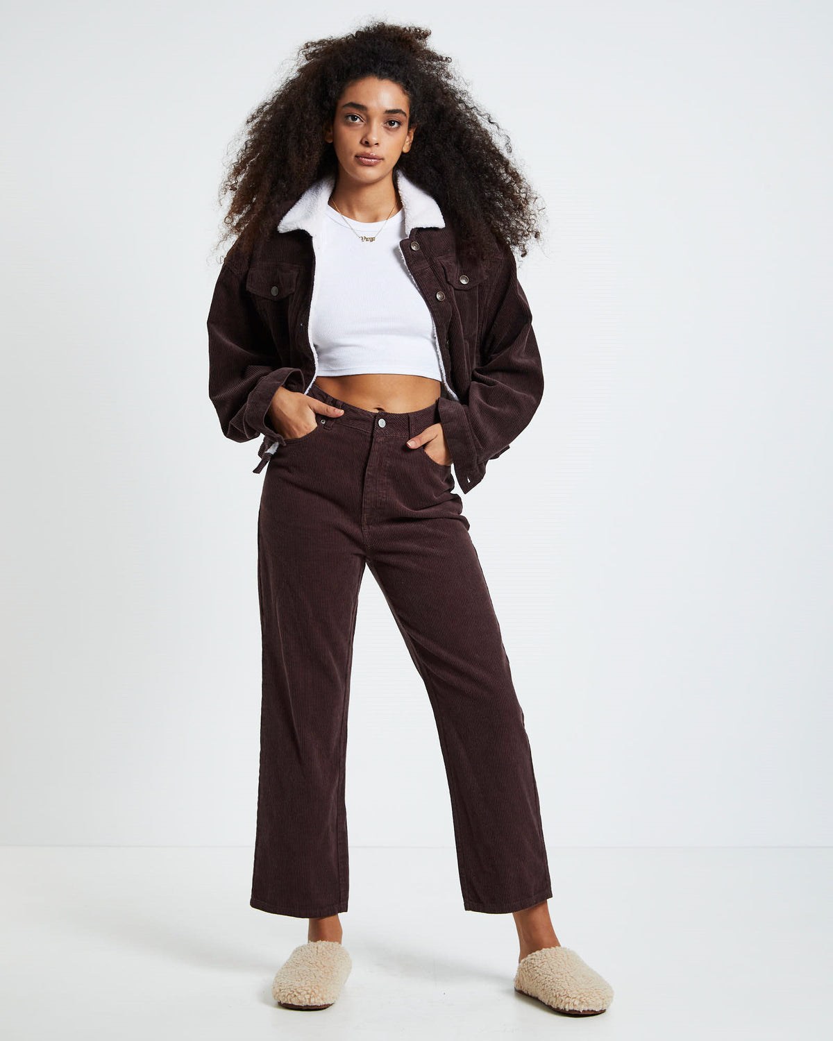 Kenny Baggy Cord Borg Jacket Chocolate Brown BROWN