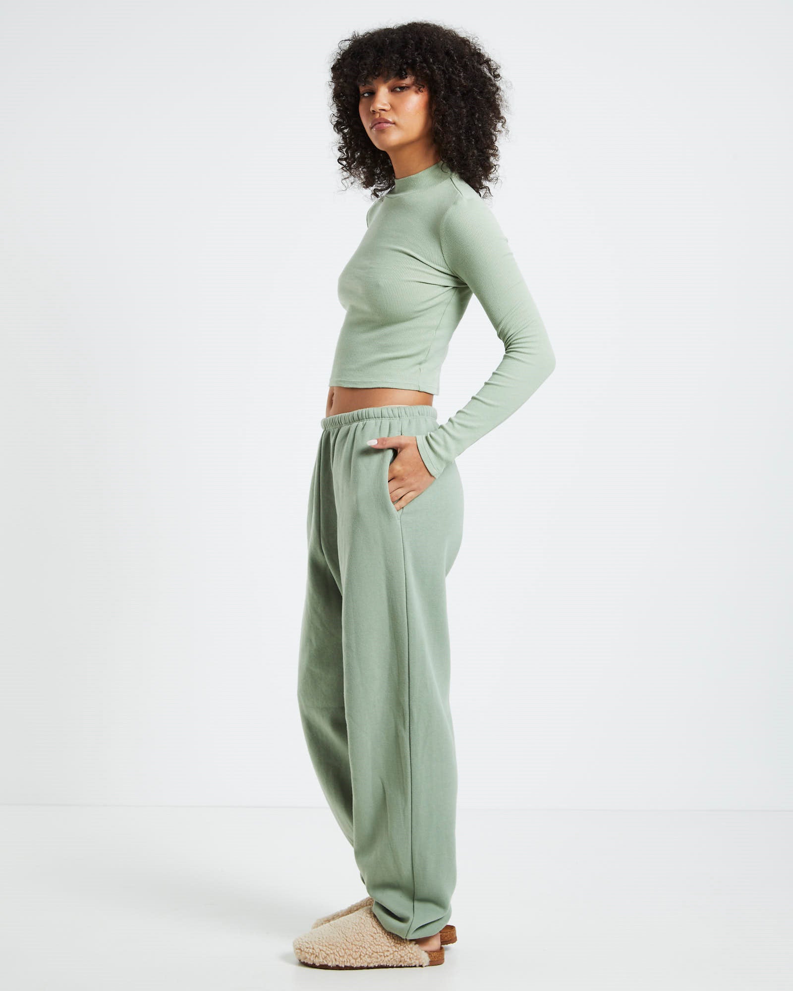 Ribbed Long Sleeve Skivvy Dusty Sage Green GREEN