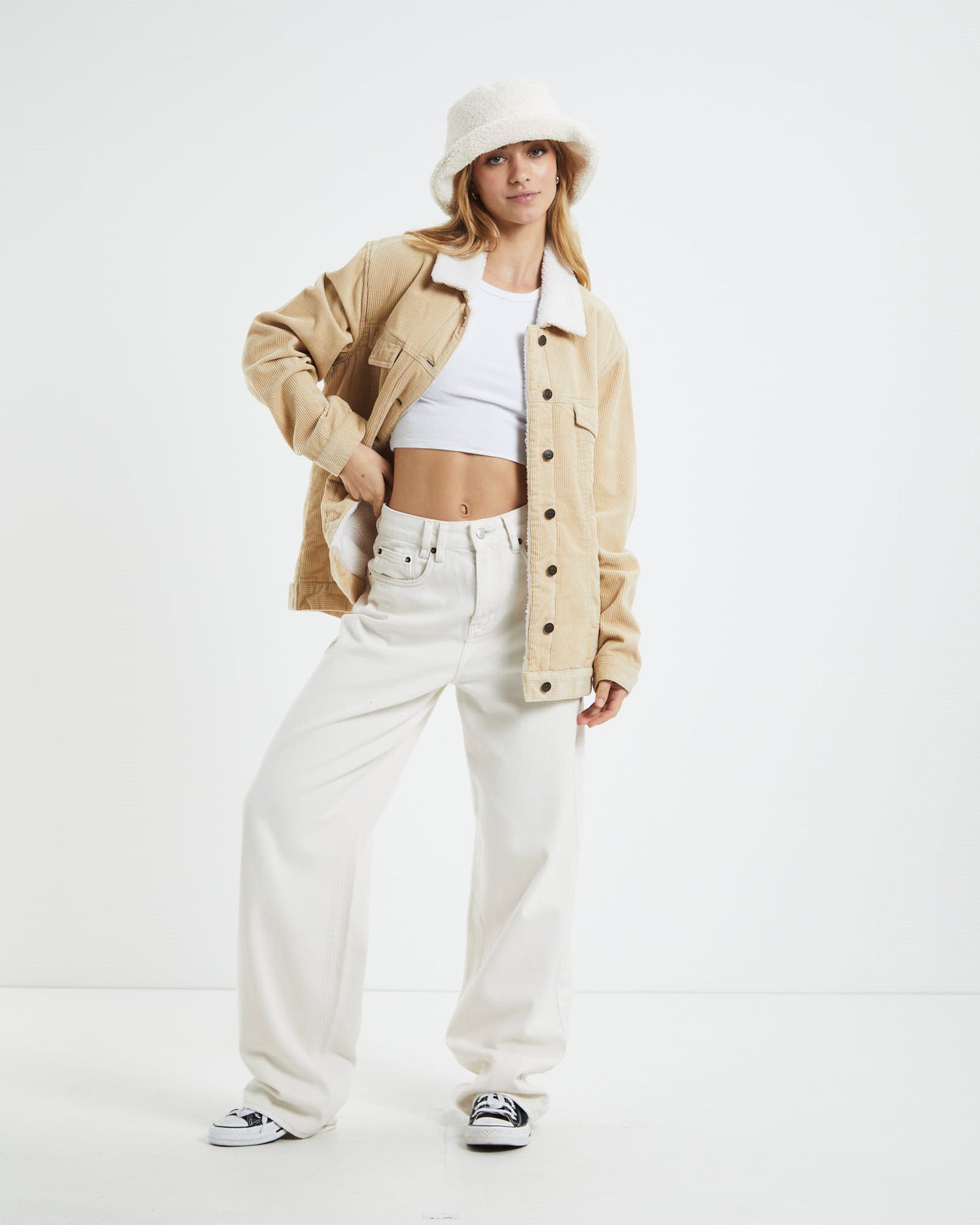 Athena Borg Longline Cord Jacket Oat