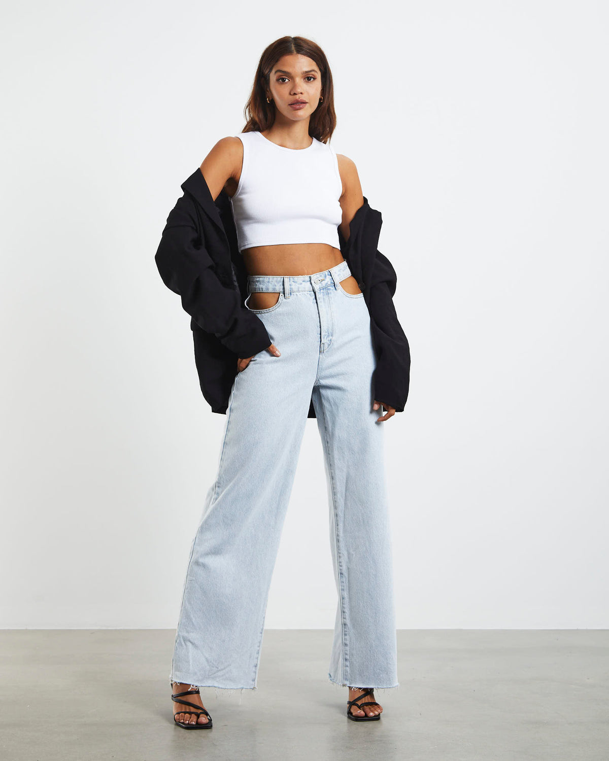 Boston Cut Out Hip Relaxed Jeans Icy Blue BLUE