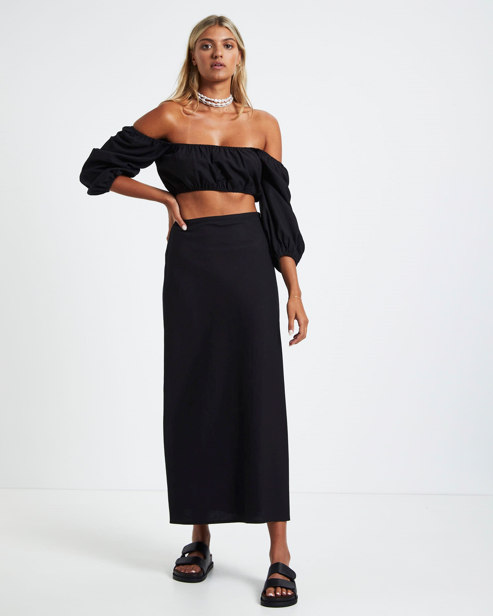 Ellie Linen Maxi Skirt Black BLACK