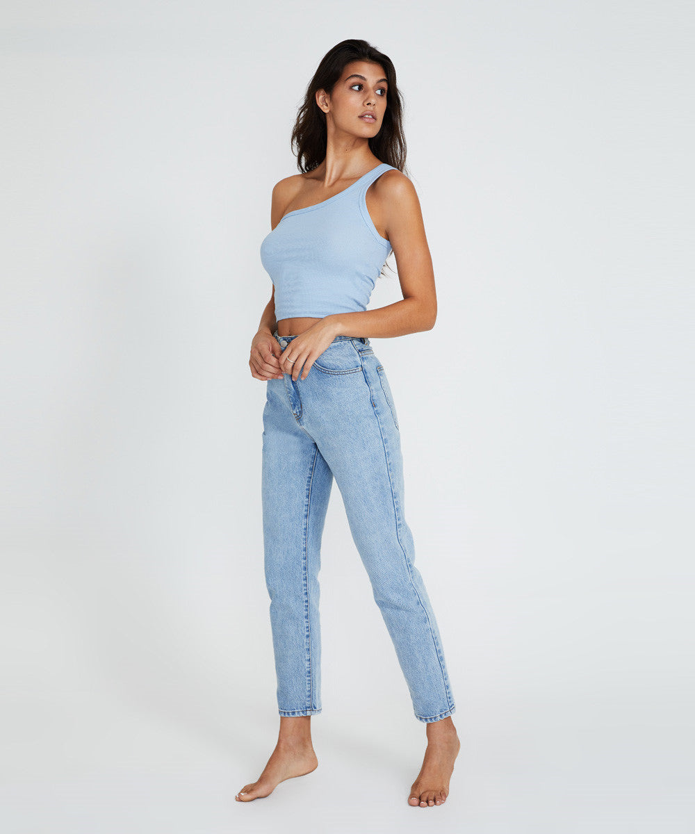 One Shoulder Tank Top Baby Blue BLUE