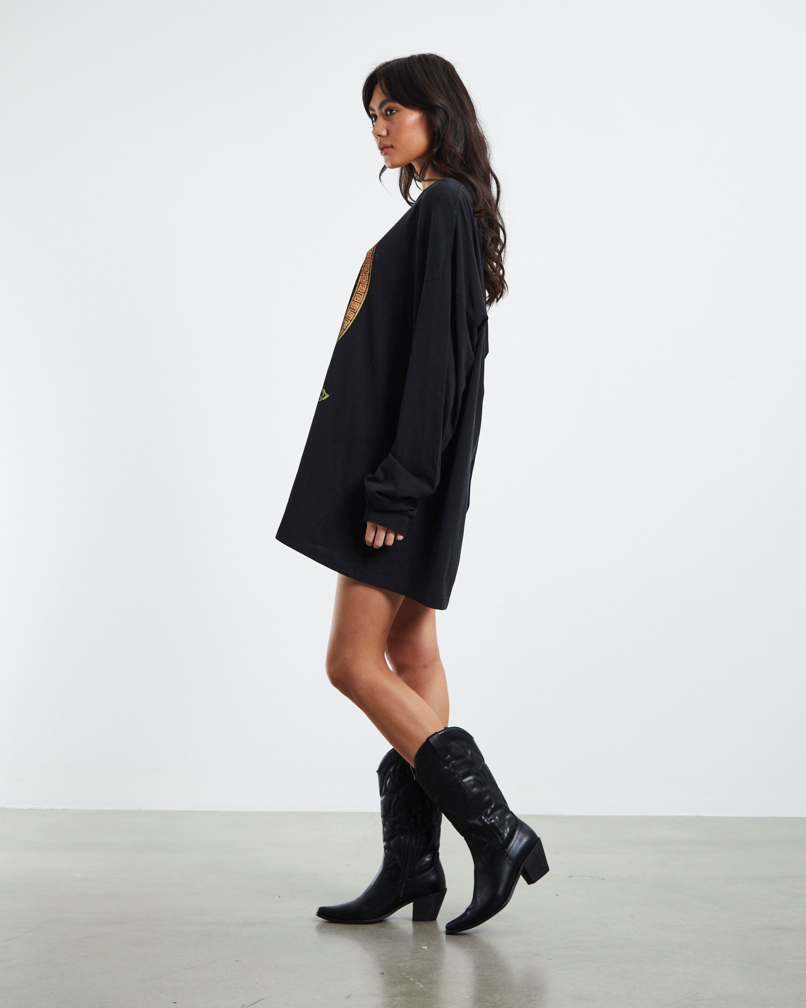 Blessed Long Sleeve Tee Dress Black ULTRA BLACK