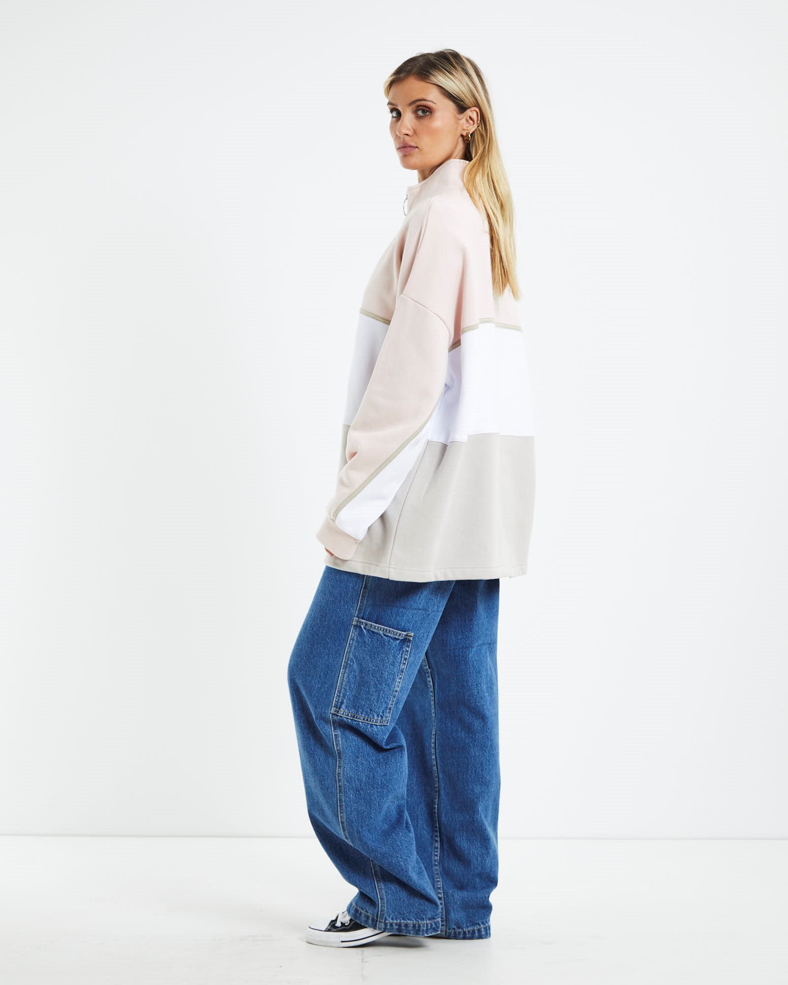 Chapters Panelled Fleece Jumper Blush Pink BLUSH