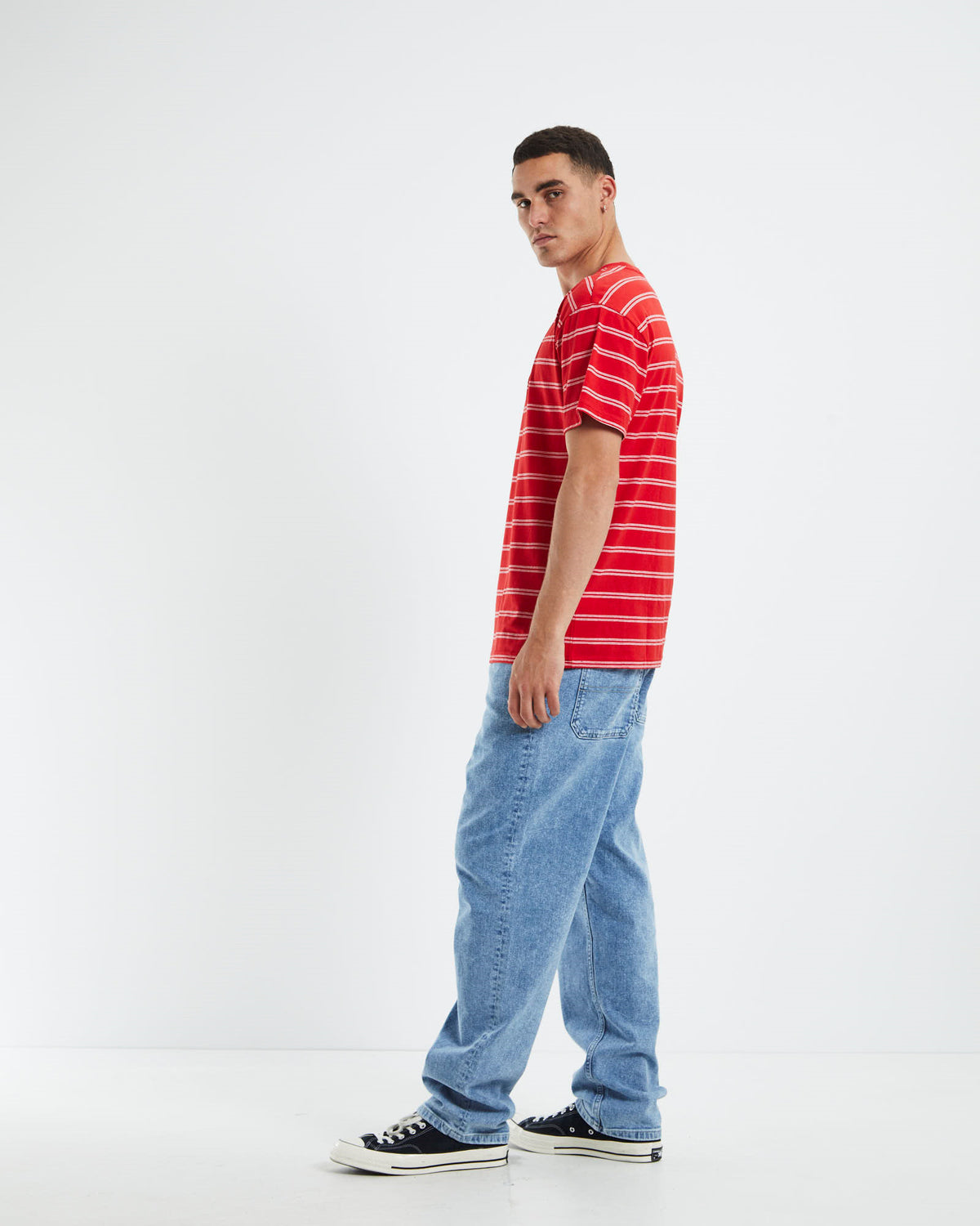 TJM Tonal Logo Stripe T-Shirt Deep Crimson Red Stripe CRIMSON