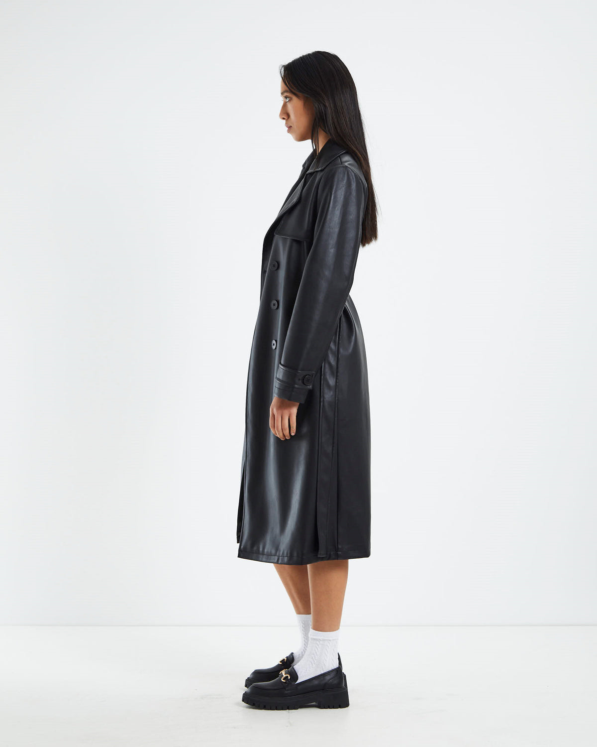 Alexia Imitation Leather Trench Coat Black BLACK