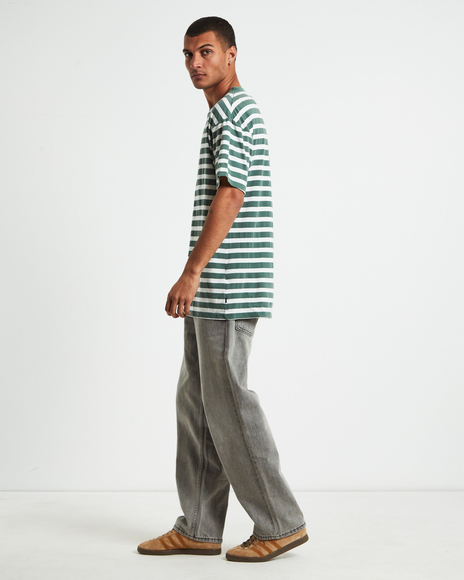 Heavy Stripe Short Sleeve T-Shirt in Trade Green GREEN