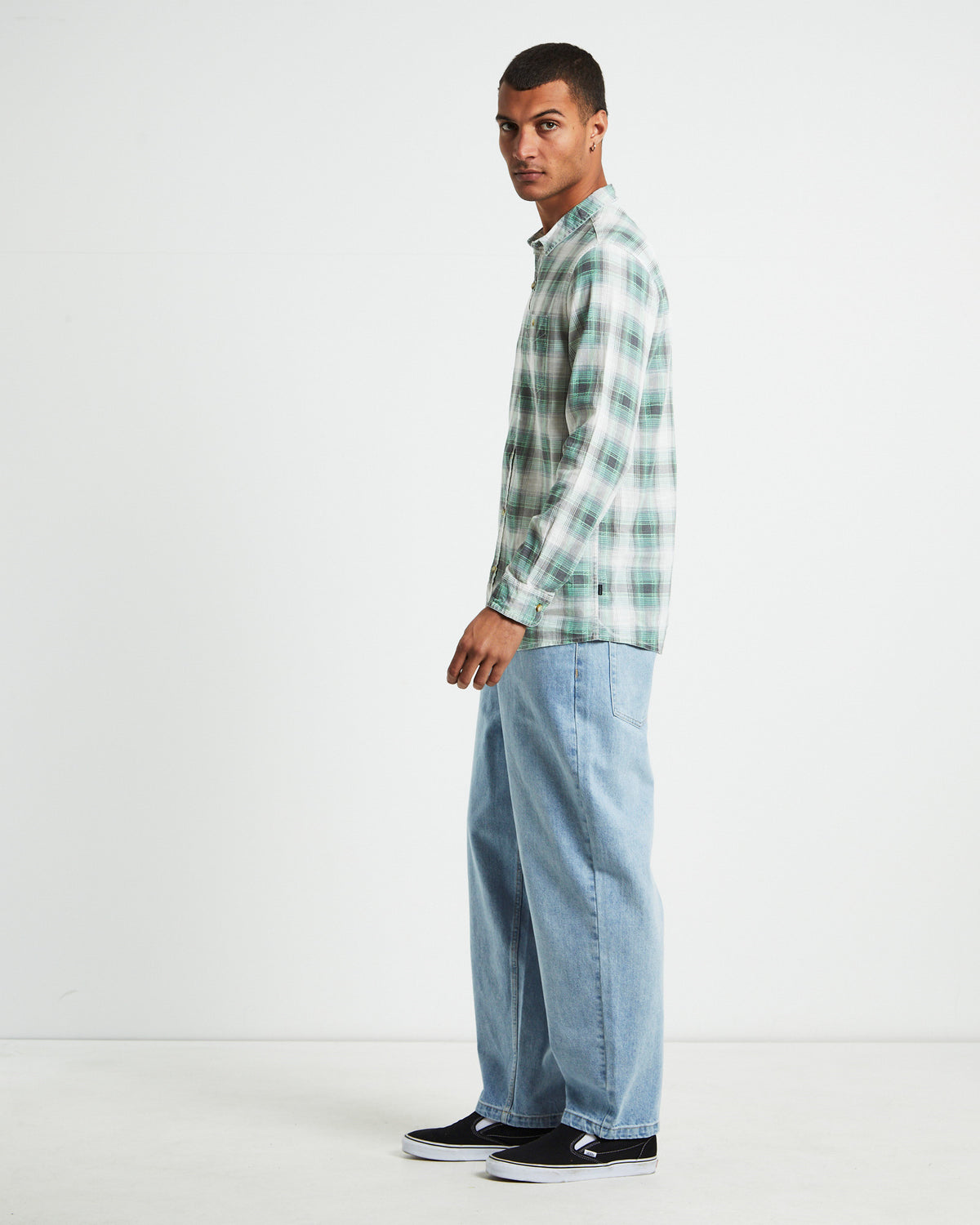 Men At Work Tradie Check Long Sleeve Shirt in Moss Green GREEN