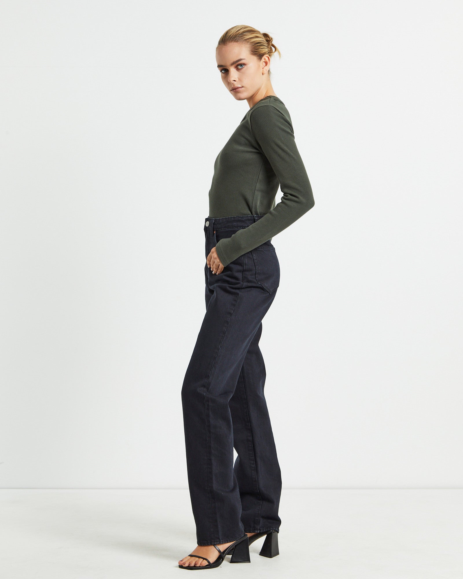 Jonesy Long Sleeve Top Dark Military Green GREEN