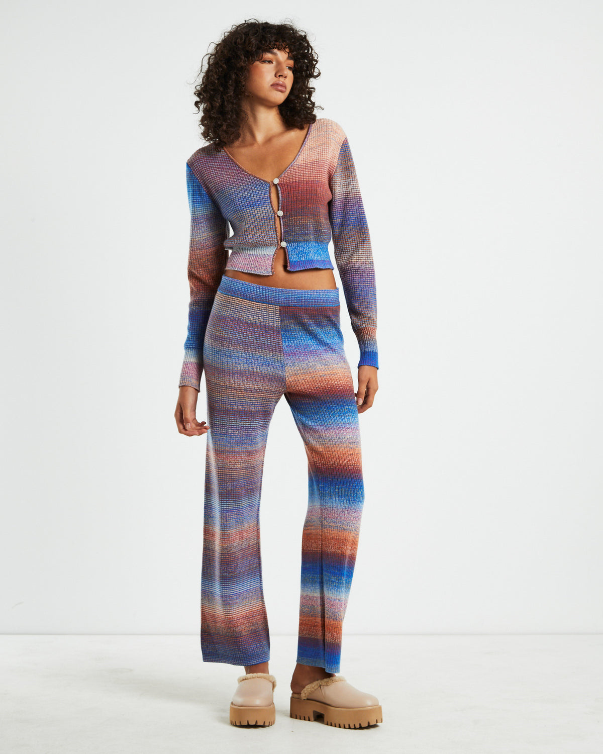 Pnoom Wide Leg Knit Pants Powder Blue ASSORTED
