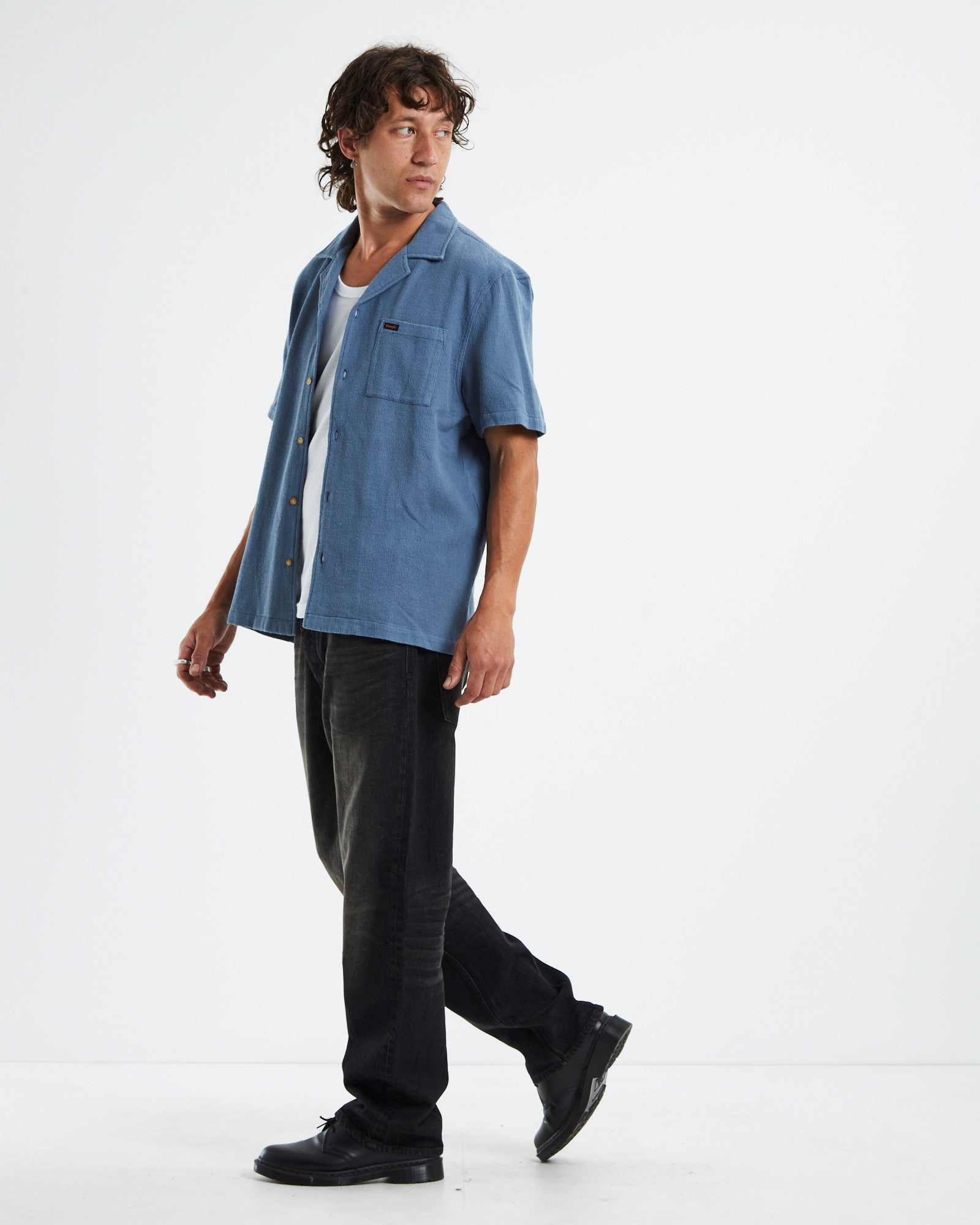 Resort Short Sleeve Shirt Waffle Cloud Blue BLUE