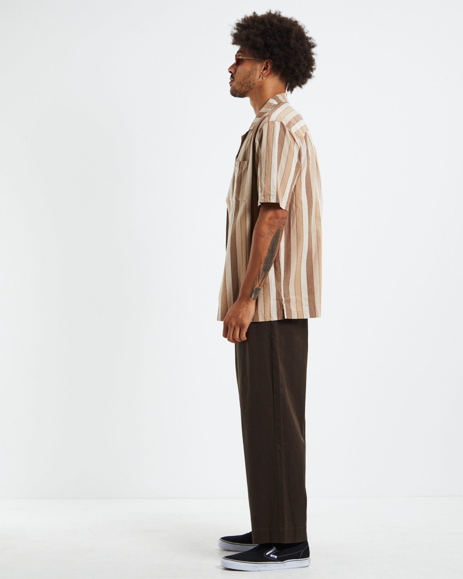 Resort Short Sleeve Shirt Brown Stripe BROWN