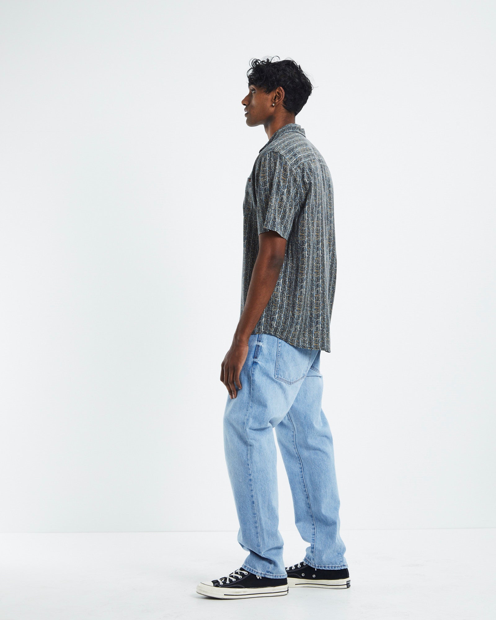 Garageland Short Sleeve Shirt Tony Stripe Blue BLACK