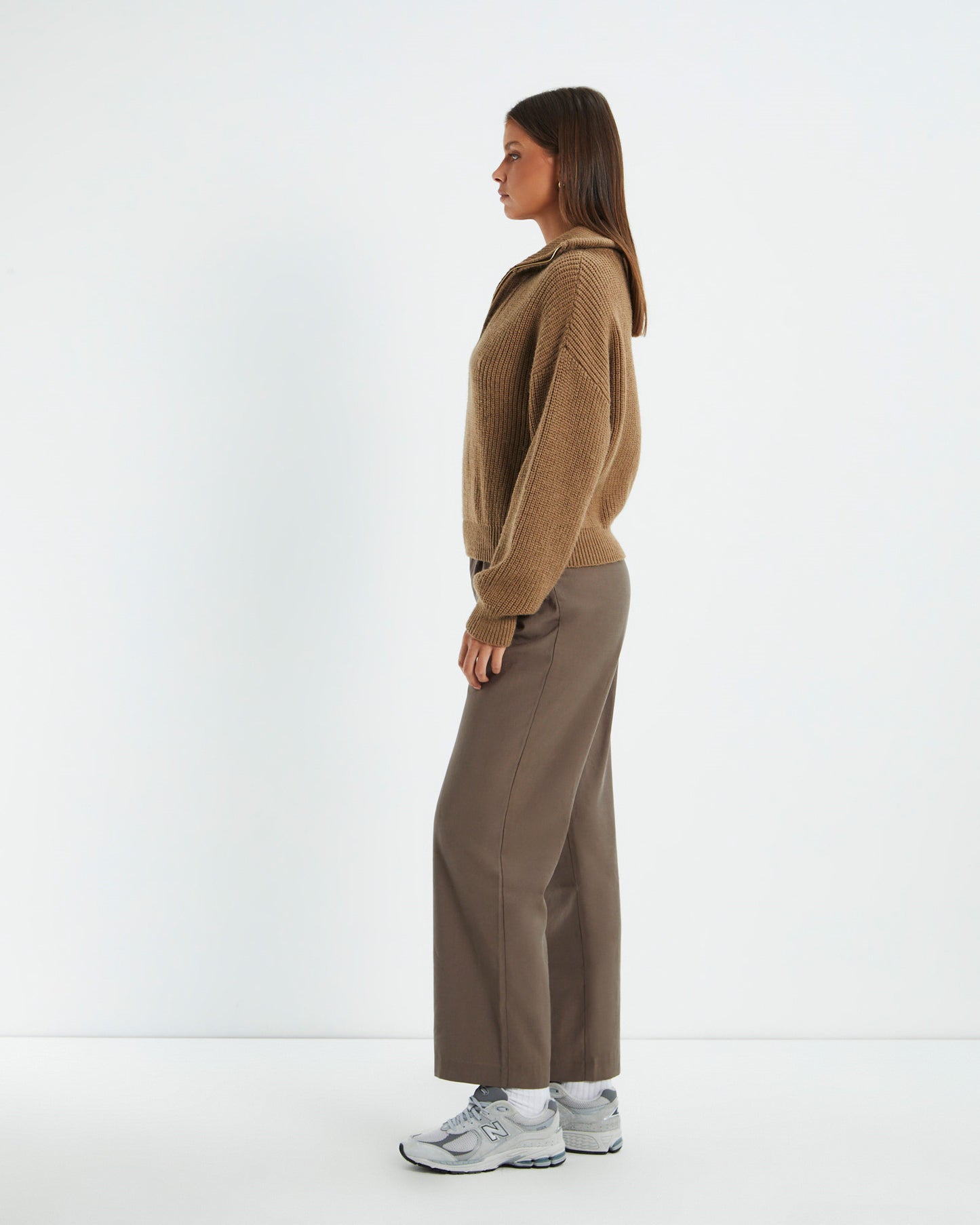 Ezra Half Zip Knit Pull Over Hazelnut