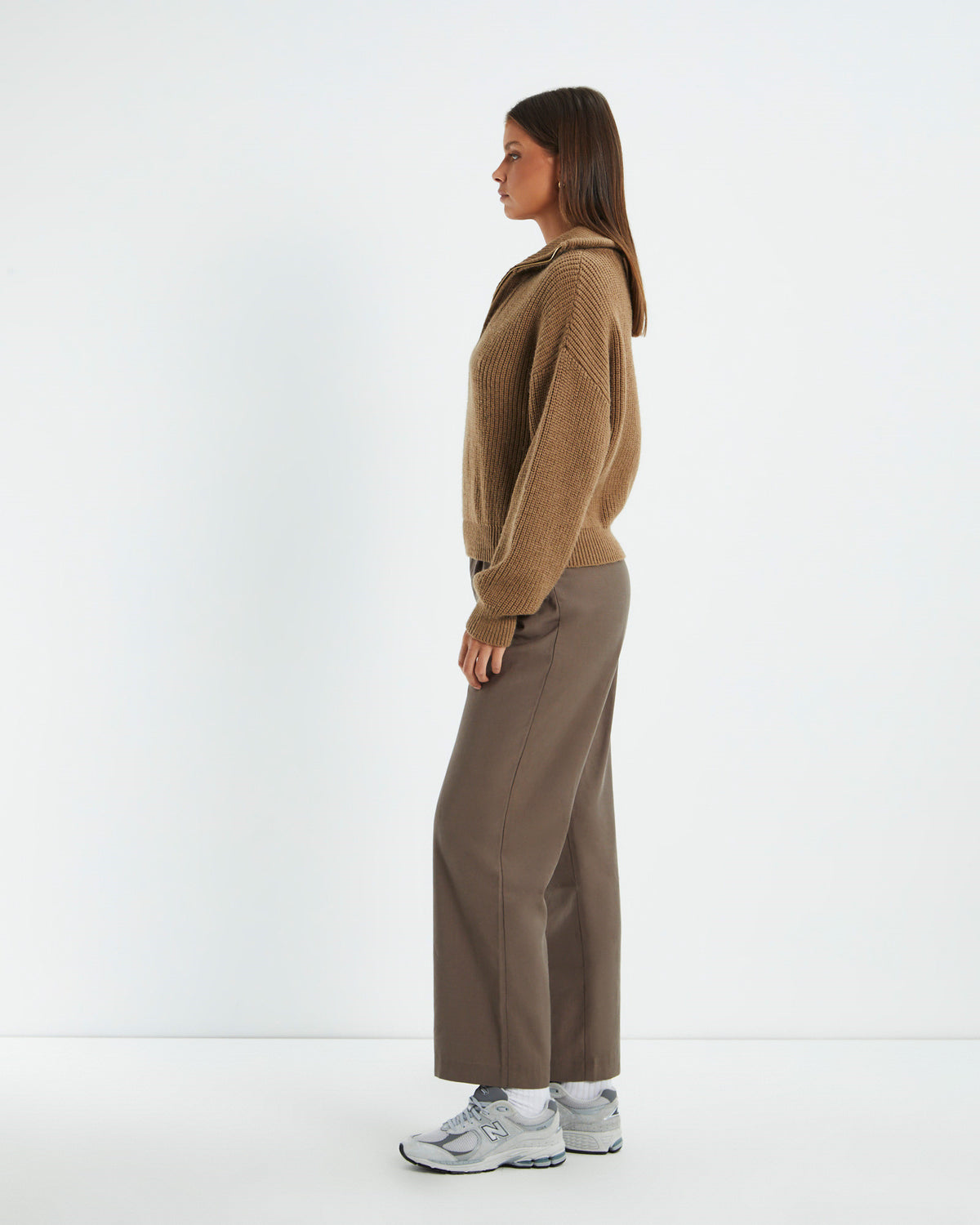 Ezra Half Zip Knit Pull Over Hazelnut BROWN