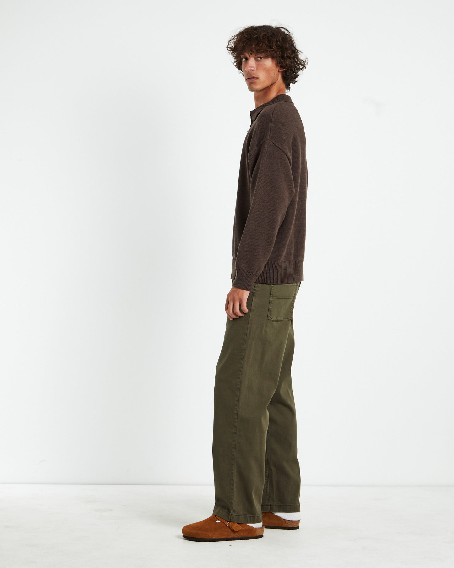 Relaxed Cable Knit Zip Through Umber Brown